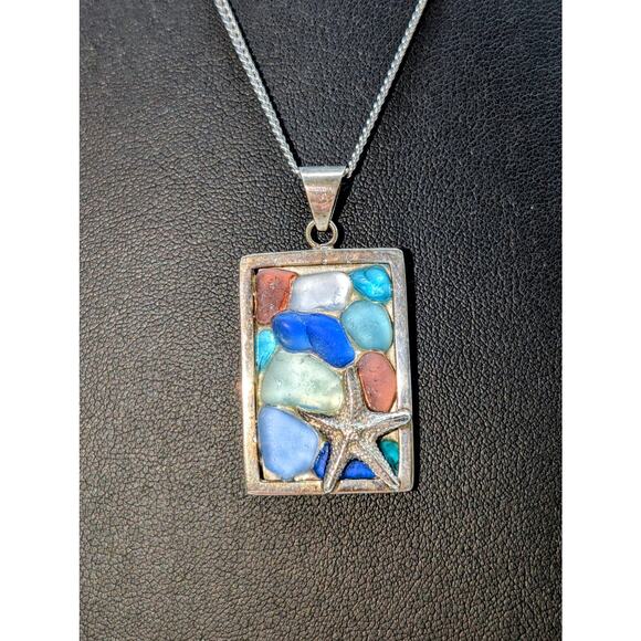 Lita Sea Glass Jewelry 925 Sterling Silver Mosaic Starfish Pendant 20" Necklace - Picture 3 of 8